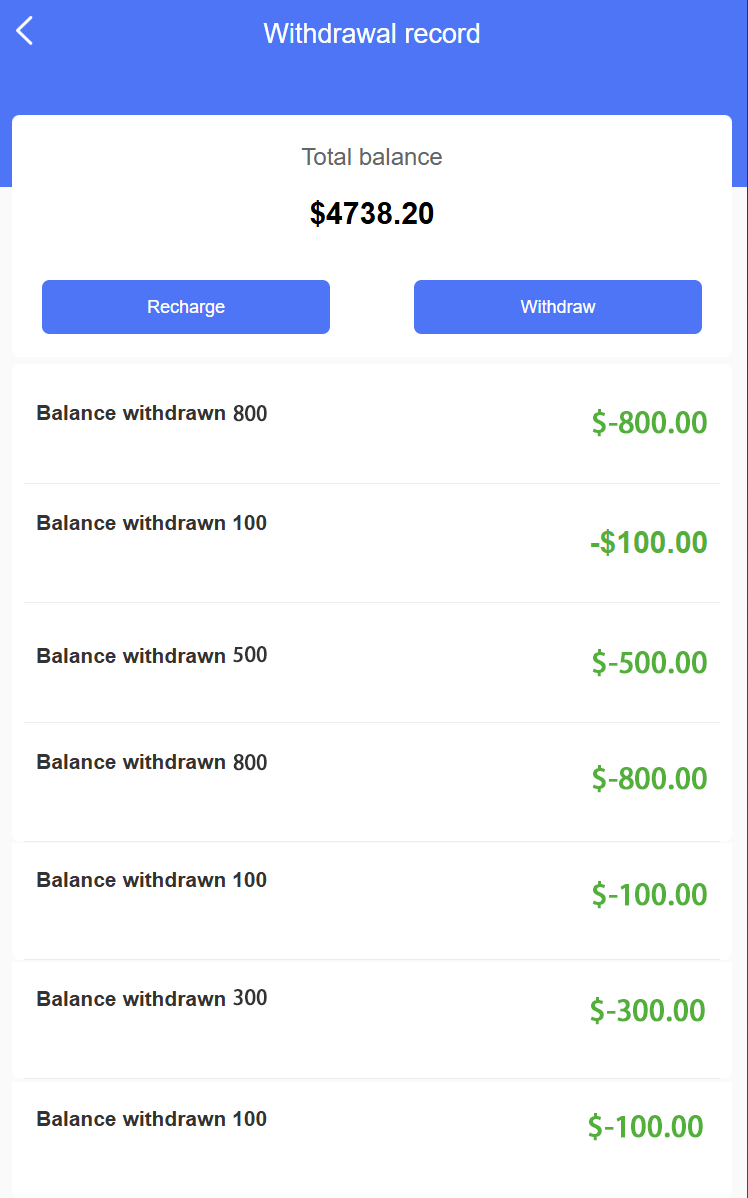 Withdrawal screenshot